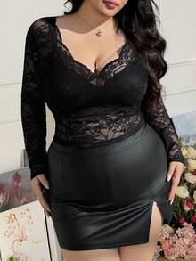 CovetEZ Áo ren hoa xuyên thấu ôm sát gợi cảm dành cho nữ cỡ lớn, thích hợp cho ngày Valentine. - màu đen - Xem 3