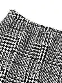 Ellevyn 女士优雅千鸟格印花短袖上衣和铅笔裙通勤套装，早春 - 黑與白 - 查看 6