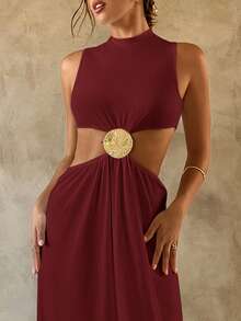 Aloruh Minimalist Commuter Chic Wedding Season Sexy Extra Long Dress,Summer Dresses For Women - Burgundy - View 5