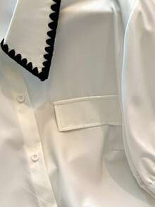 SHEIN LUNE CURVE Camisa corta con cuello vuelto y bordado para tallas grandes - Blanco - Ver 5