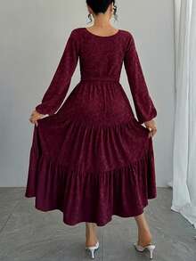 DAZY Women's Cashew Pattern Front Drawstring Lantern Sleeve Cropped Top And Skirt 2 Pieces Set Valentine's Day - Pink - View 2