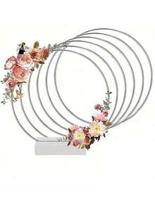 1/5/10个金属花环桌饰，银色花环带白色支架，花环编织，适用于DIY家居装饰、婚礼餐桌装饰、生日毕业礼物 - 彩色 - 查看 1