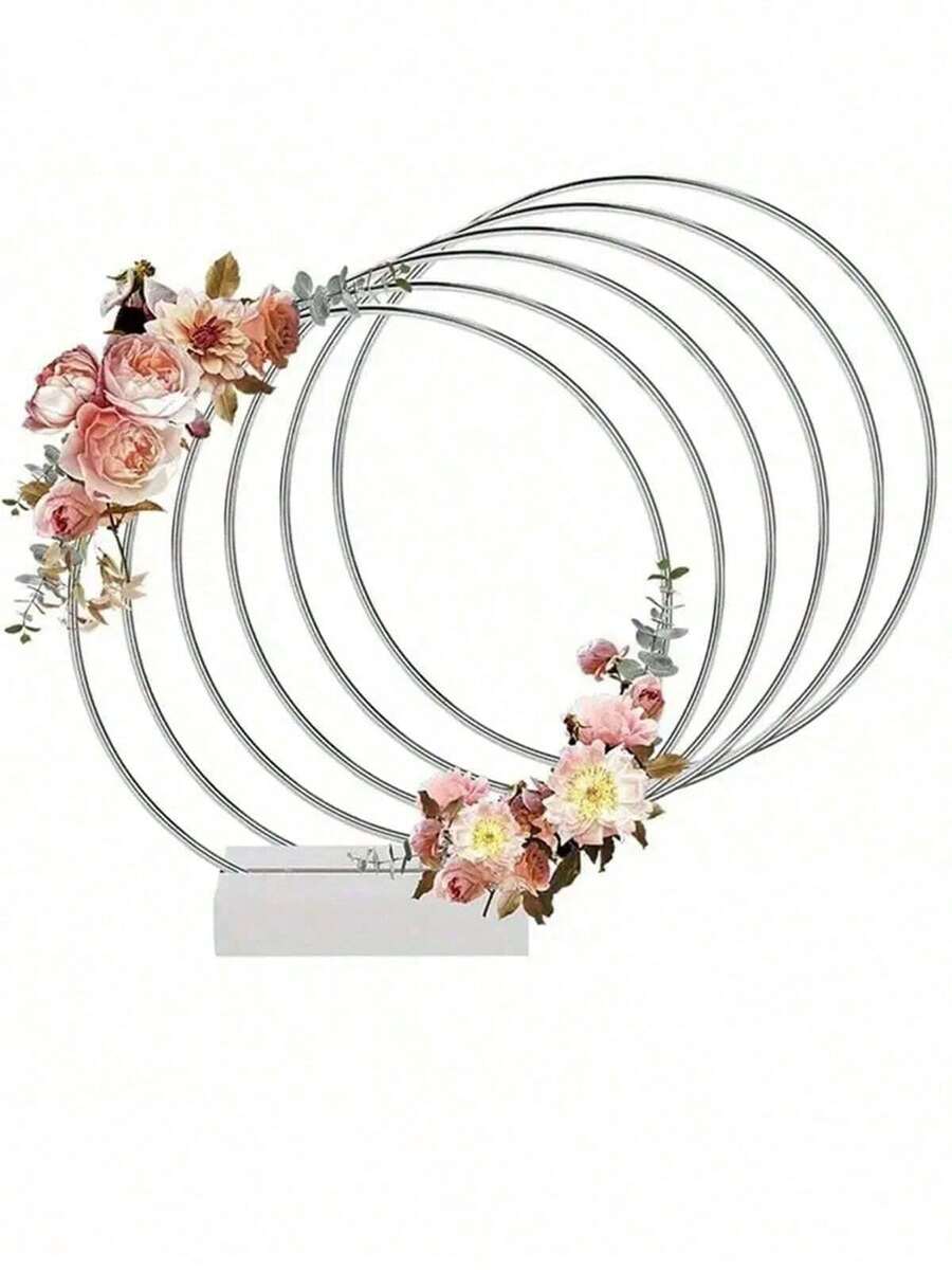 1/5/10个金属花环桌饰，银色花环带白色支架，花环编织，适用于DIY家居装饰、婚礼餐桌装饰、生日毕业礼物 - 彩色 - 查看 1