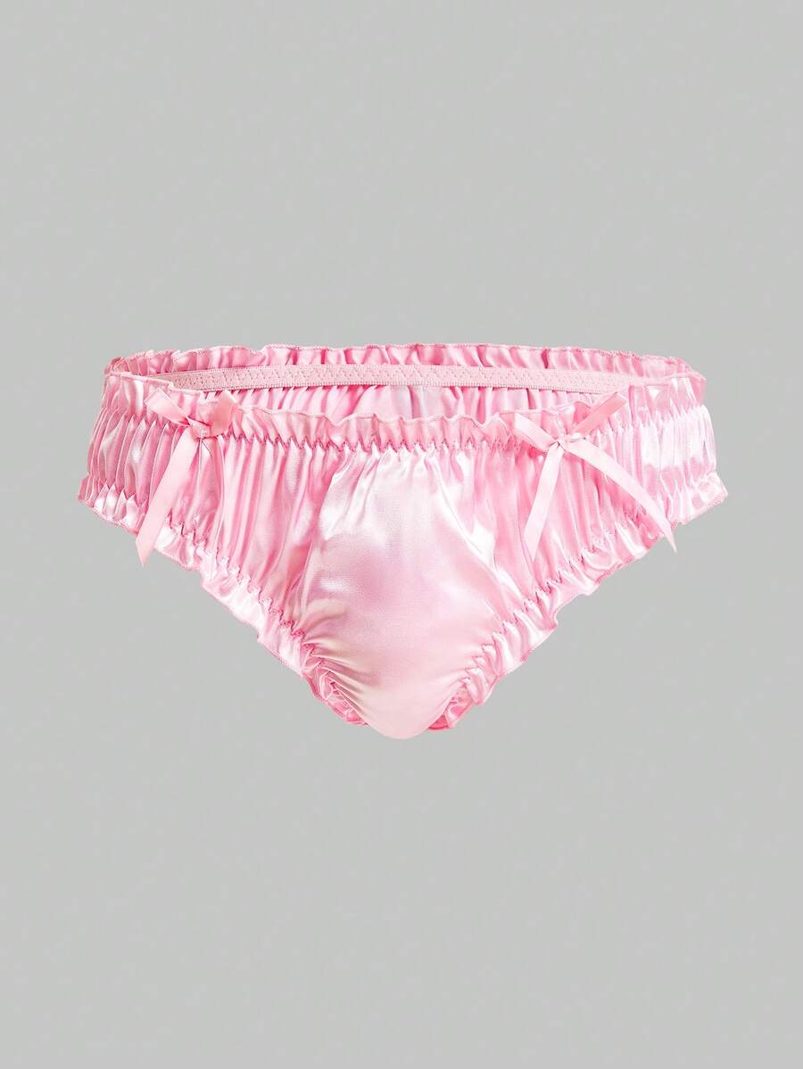 男士纯色蝴蝶结装饰褶皱三角裤，性感内裤