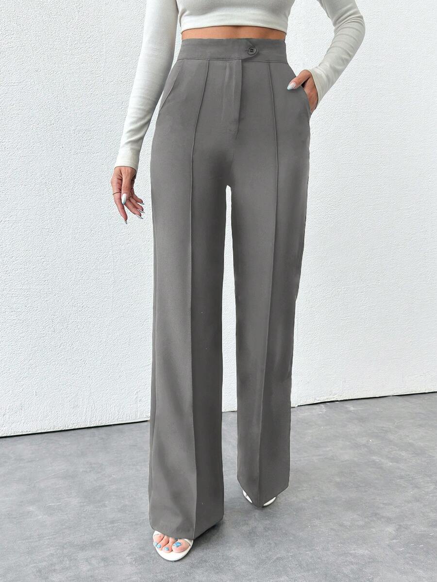 EURMUSE Pantalon de poche de petite taille pour femme, pantalon de costume d'affaires - Gris pâle - Voir 1