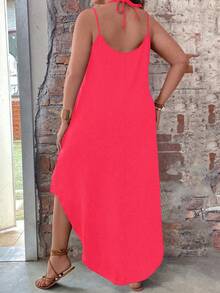 Breezaya Plus Size Solid Color Vacation Casual Dress With Curved Hemline Maxi Women Outfit - Pink - View 2