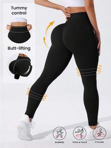 Velisys Seamless High Elasticity Sports Fitness Leggings, Black Tight Yoga Pants - Black - View 8