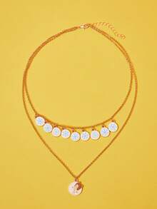 LOONEY TUNES X SHEIN 1pc Fashionable Zinc Alloy Cartoon Pattern Pendant Necklace With Delicate Chain, Simple & Cute, Suitable For Party, Concert, Festival - Gold - View 3