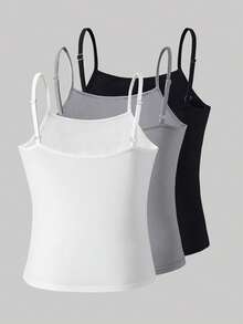 3pcs/Set Casual Camisole Knit Top, Versatile Undershirt For Teens & Women, All Season - Multicolor - View 2