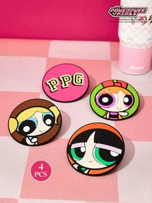 THE POWERPUFF GIRLS X Joivida 耐用PVC材质饮料杯垫 - 四件套，图案包括花朵、泡泡和毛茛，适用于儿童房、派对或收藏。 - 彩色 - 查看 1