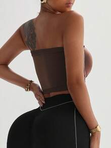 Cropped Fitted Sleeveless Sports T-Shirt, Summer - Brown - View 3