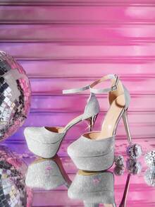 CUCCOO LuxiPop Women's Thick Sole Buckle Design Fashionable Glamorous High Heels, Suitable For Party Occasions