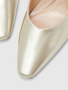 CUCCOO BIZCHIC Nuevos zapatos de vestir de tacón ancho y punta cuadrada con diseño minimalista francés, versátiles, para mujer, para primavera/otoño - Dorado - Ver 8