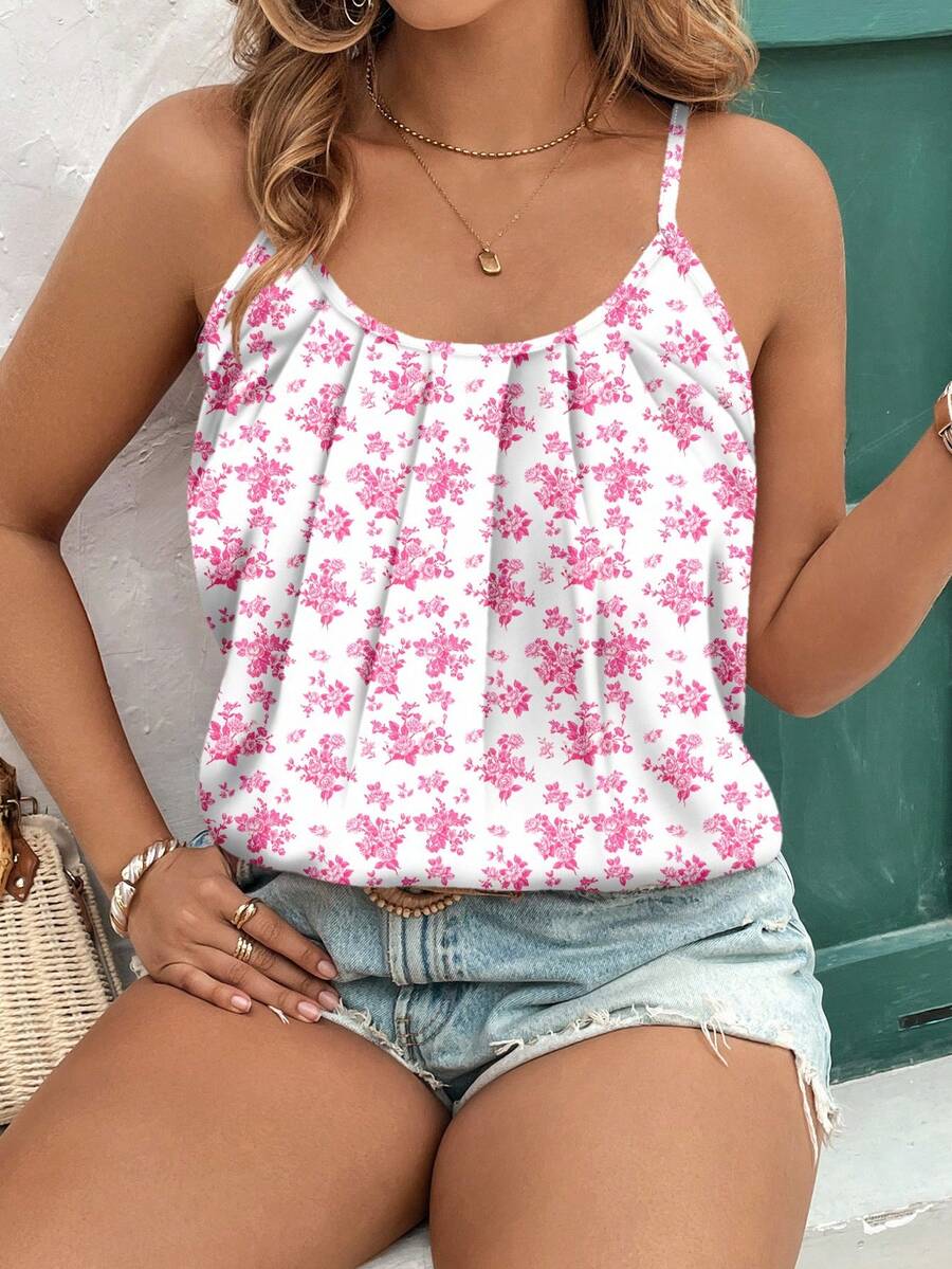 SHEIN Clasi 大码优雅休闲碎花吊带背心，适合夏季 - 彩色 - 查看 1