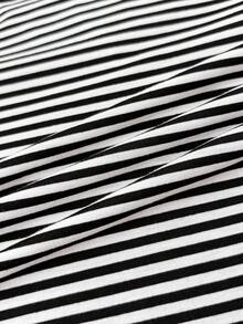 Teen Girls' Black & White Striped Contrast Lace T-Shirt - Black and White - View 6
