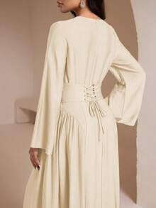 Veilorie Women's Mint Green Dress With Backside Tie, Summer - Apricot - View 1