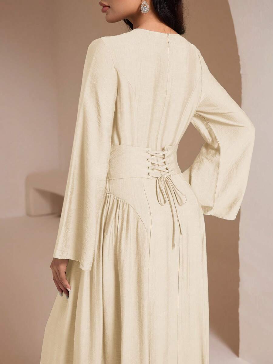 Veilorie Women's Mint Green Dress With Backside Tie, Summer - Apricot - View 1