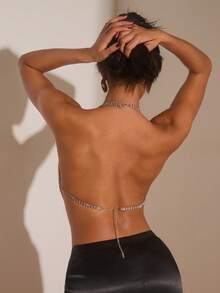 Opulessa Áo croptop nữ màu trơn đính sequin, kiểu cổ yếm, lưng trần, thích hợp cho tiệc tùng, câu lạc bộ, hẹn hò, đi chơi đêm, kỳ nghỉ, bãi biển, vườn, tiệc gợi cảm, ngày Quốc khánh, đi chơi, lễ hội. - Cà phê nâu - Xem 2