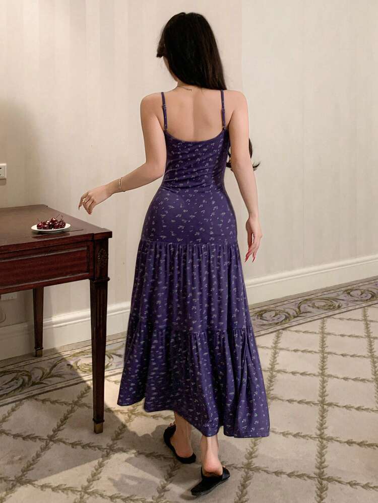 Vacation Style Ditsy Floral Maxi Slip Dress For Women