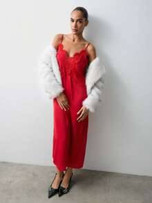 Maija 女士时尚性感蕾丝拼接吊带连衣裙 女士红色连衣裙 红色婚礼宾客礼服 红色蕾丝上衣 - 紅色 - 查看 5