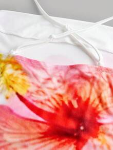 SHEIN 少女春夏新款针织露背交叉无袖修身印花长款休闲度假连衣裙 - 白色 - 查看 4