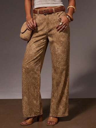 Athîral 女士休闲波点印花口袋牛仔裤