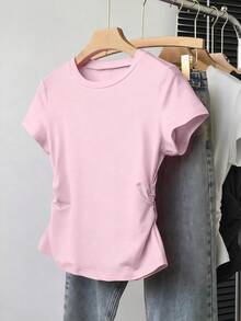 SHEIN Explorewe 少女五件套纯色修身圆领T恤套装，包含白色、粉色、红色、灰色、黑色 - 彩色 - 查看 9