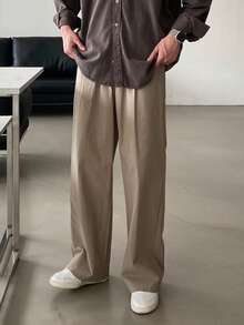 DAZY Men's Solid Brown Elastic Waist Pants, Spring/Autumn - Brown - View 5