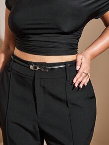 SHEIN BAE Plus Size Pants, Suitable For Valentine's Day, Summer, Birthdays, Valentine's Day Plus Size, Plus Size Sexy Pants, Curvy Pants, Formal, Curved, Party, Business, Formal Occasions, Commuting, Workwear