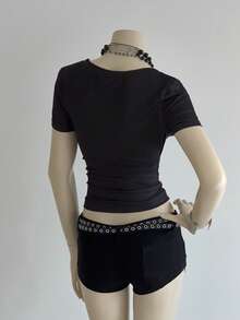 EgrlEra Women's Retro Dark Punk Sexy Rhinestone Graphic Print Y2K Bodycon T-Shirt - Black - View 2