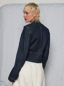 COUREZ Fitted Denim Drummer Jacket / Y2K Fitted Denim Jacket Fall Winter Lightweight Denim Button Zip Front NYE Occasion