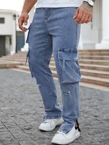 Manfinity Roughcore Quần jean cargo nam dáng rộng, mài rách, thích hợp cho phong cách đường phố, mặc hàng ngày, đi chơi cuối tuần, lễ hội âm nhạc, tụ họp bạn bè và nhiều dịp khác. Chiếc quần này là một món đồ thiết yếu và đa năng trong tủ quần áo của nam giới, là món quà tuyệt vời dành cho bạn trai hoặc chồng. Quần jean cargo nam, quần cargo denim, quần jean cargo nam, quần cargo cho nam. - Rửa nhẹ - Xem 4