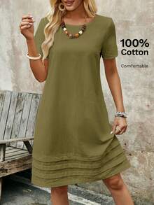 EMERY ROSE Plus Size Casual Solid Color Short Sleeve Dress ,Summer Dress - Green - View 3