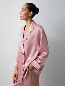 Maija Áo blazer nữ dáng suông màu trơn, cài cúc phía trước, cổ ve áo, thích hợp mặc đi làm, màu hồng cho mùa thu/ngày lễ tình nhân. - Hồng - Xem 6