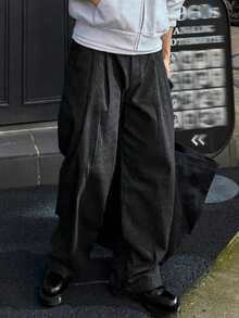 DAZY Fashionable Black Loose Fit Suit Pants For Men, Spring Commute - Black - View 5