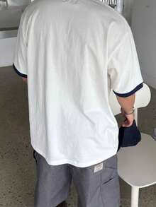 DAZY 男士休闲字母印花白色圆领短袖T恤，夏季 - 白色 - 查看 2