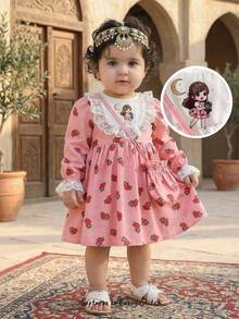 Cozy Pixies Bộ 2 món cho bé gái: váy dài tay cổ tròn phối màu hoa văn và túi đeo chéo. - Màu hồng đậm - Xem 10