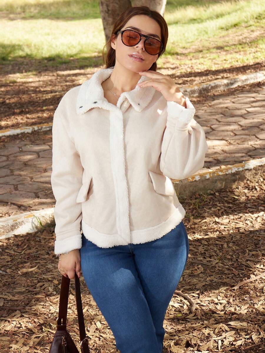 Lupita Cardoza 冬季女士夹克 女士宽松拉链领保暖内衬休闲夹克 秋冬季 冬季女士外套夹克 - 杏色 - 查看 1