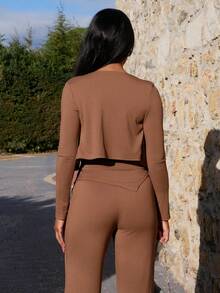 Yess Loren 3pcs/Set Women Solid Color Fitted Outfit - Brown - View 2
