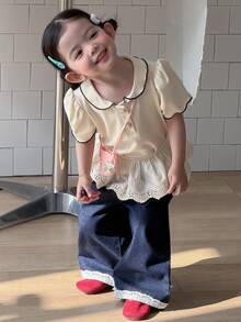 DAZY 女童休闲荷叶边领T恤上衣，夏季 - 白色 - 查看 12