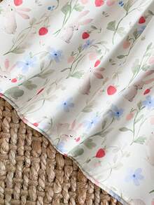 Young Girl Floral Print Ruffle Trim Puff Sleeve Top And Pants Pajama Set