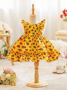 SHEIN 女宝宝可爱碎花荷叶边下摆休闲度假连衣裙 - 彩色 - 查看 10