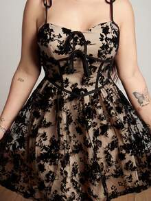 Lupita Cardoza Women's Velvet & Mesh Net Spaghetti Strap Black Dress,Sun Dress - Black - View 4