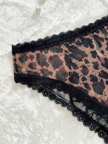 女士性感蕾丝拼接豹纹薄纱内裤 - 彩色 - 查看 8