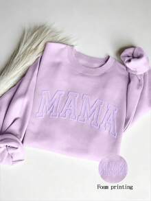 INAWLY Women's Puff Sleeve Letter Graphic Sweatshirt, Puff Sleeve Floral Print Pullover, Mom Gift - Lilac Purple - View 1