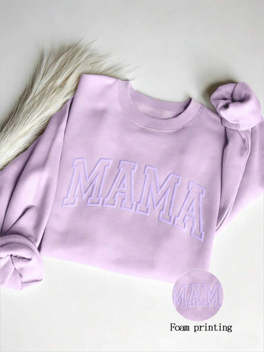 INAWLY Women's Puff Sleeve Letter Graphic Sweatshirt, Puff Sleeve Floral Print Pullover, Mom Gift - Lilac Purple - View 1