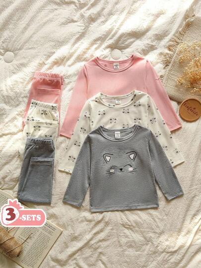 Vintaside Kids Baby Girl 6pcs Long-Sleeved T-Shirts And Leggings Set , Various Colors And Cute Styles For The Spring And Autumn School Opening Fall Winter