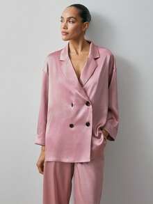 Maija Áo blazer nữ dáng suông màu trơn, cài cúc phía trước, cổ ve áo, thích hợp mặc đi làm, màu hồng cho mùa thu/ngày lễ tình nhân. - Hồng - Xem 5