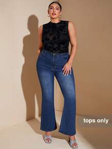 SHEIN BAE Mono elegante de lunares transparente para mujer de talla grande/Blusas de verano/Ropa de festival/Camiseta de talla grande/Blusas de talla grande/Blusas para el verano/Blusa negra/Vacaciones/Atuendos de vacaciones para mujer