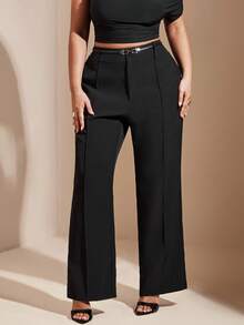 SHEIN BAE Plus Size Pants, Suitable For Valentine's Day, Summer, Birthdays, Valentine's Day Plus Size, Plus Size Sexy Pants, Curvy Pants, Formal, Curved, Party, Business, Formal Occasions, Commuting, Workwear